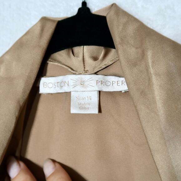 Boston Proper Marilyn Wrap V Neck Charmeuse Blouse Bronze Tan Gold Size 14 - Picture 3 of 4
